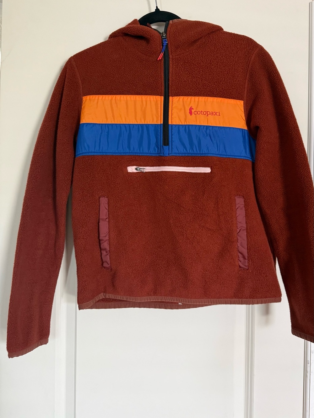COTOPAXI Rust Fleece Hoodie with Orange & Blue Panels
